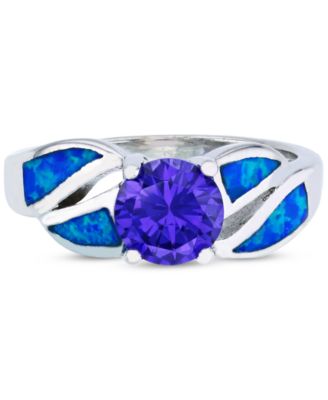 Blue Opal and Cubic Zirconia Sterling shops Silver Ring