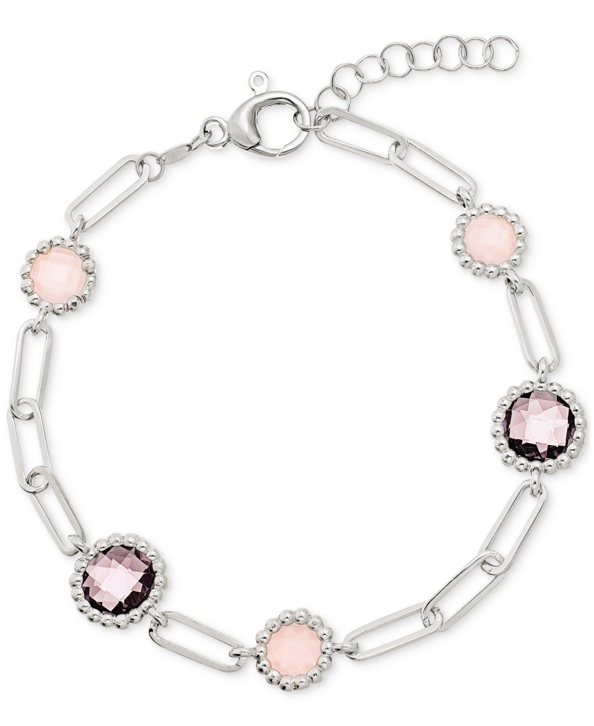 Macy's Amethyst (3 Ct. T.w.) & Rose Quartz (2-1/4 Ct. T.w.) Paperclip Link Bracelet In Sterling Silver In Multi-gemstone