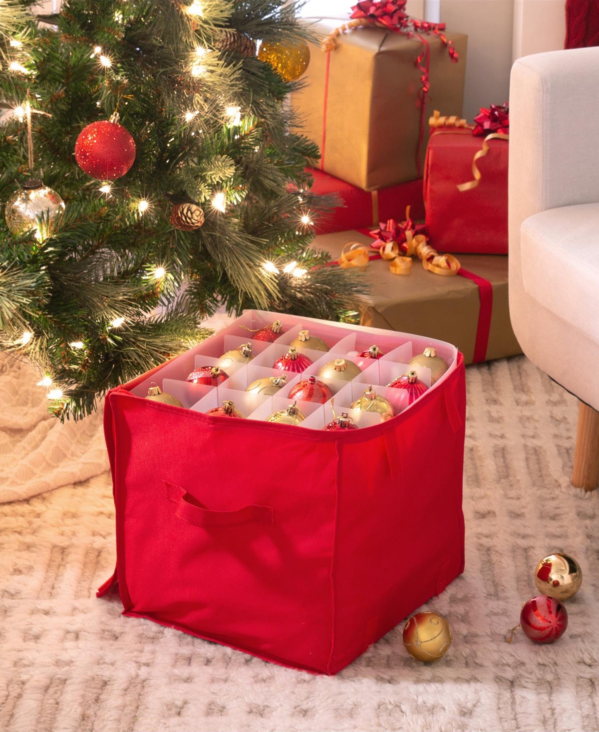 Simplify 64 Count Stackable Christmas Ornament Storage Box In Red