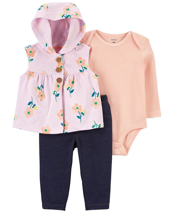 Carter's Baby Girls Floral Vest, Bodysuit and Pants, 3 Piece Set - Macy's