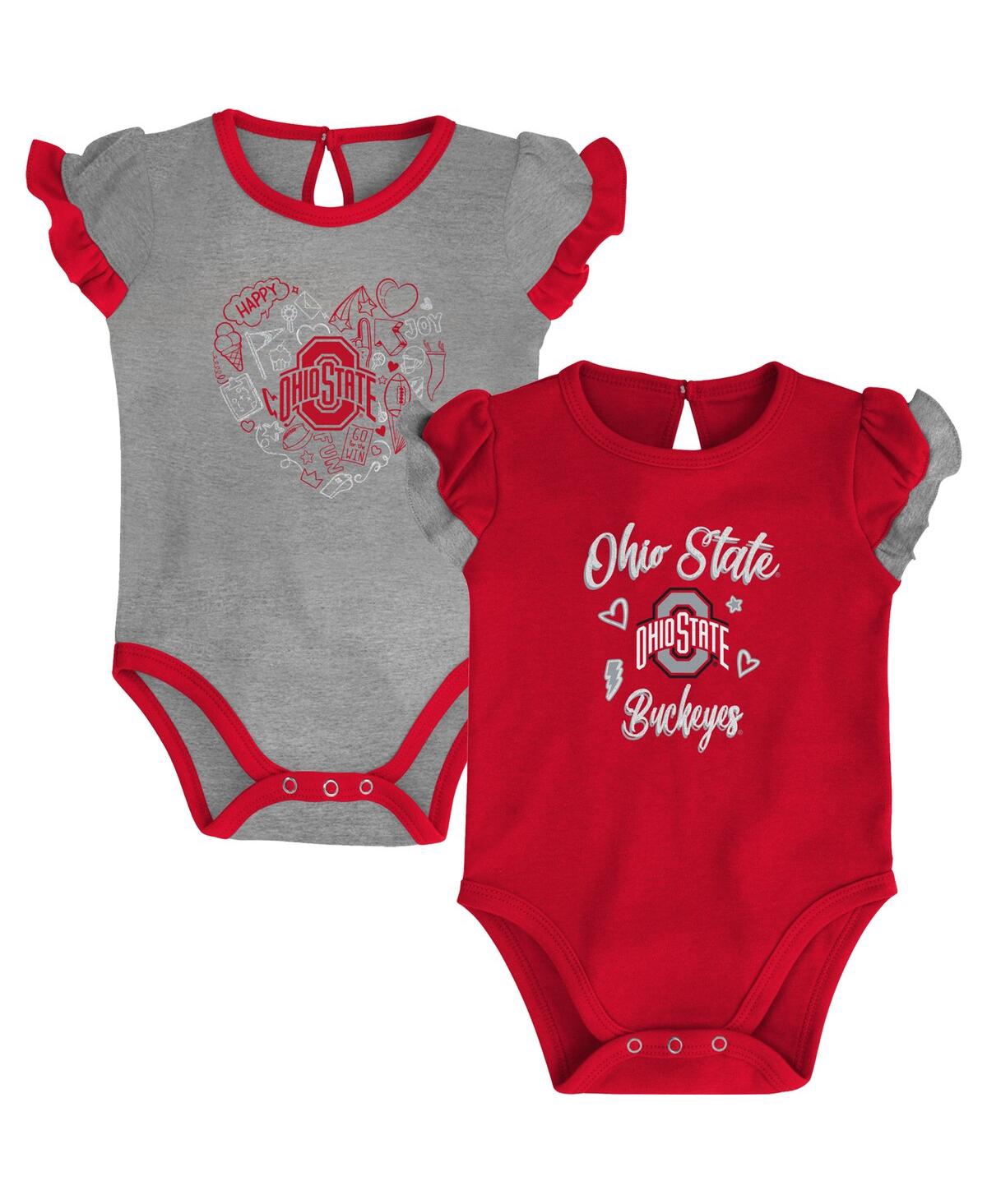 Shop Outerstuff Girls Newborn And Infant Scarlet, Heather Gray Ohio State Buckeyes Too Much Love Two-piece Bodysuit  In Scarlet,heather Gray