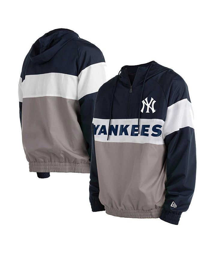 New Era Men's Gray and Navy New York Yankees Raglan QuarterZip Hoodie