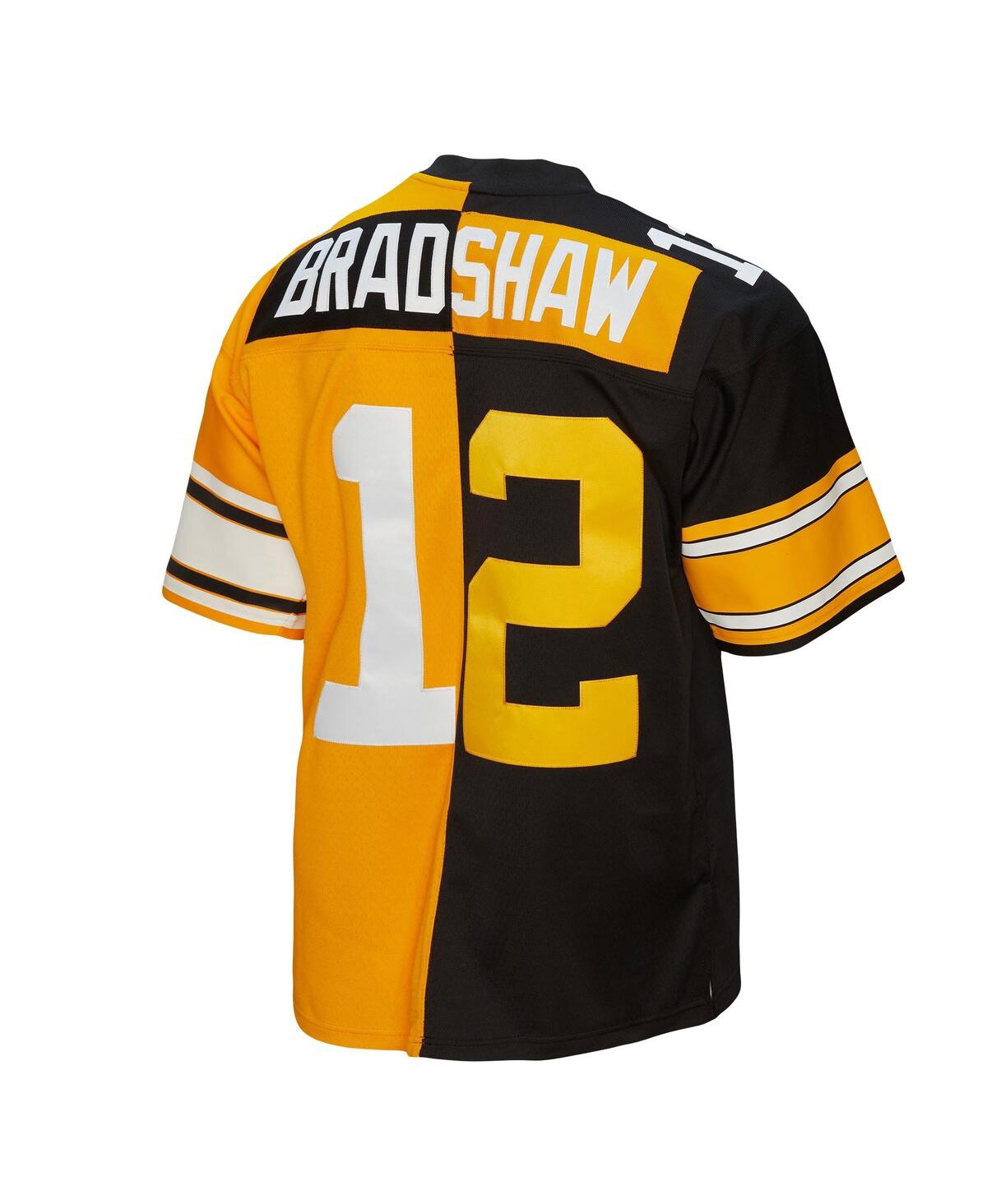 Men's Mitchell & Ness Terry Bradshawand Gold Pittsburgh Steelers 1976 Split Legacy Replica Jersey - Black, Gold