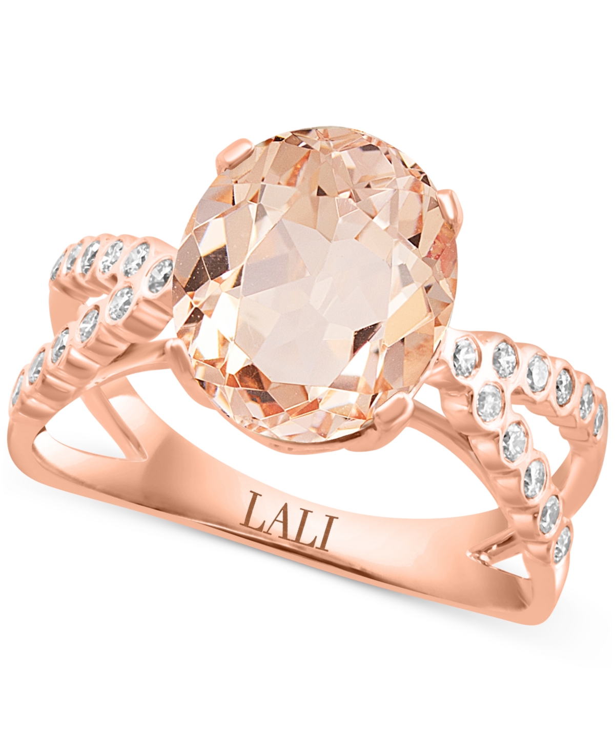 Lali Jewels Morganite (3-1/10 Ct. T.w.) & Diamond (1/5 Ct. T.w.) Crisscross Ring In 14k Rose Gold In Pink