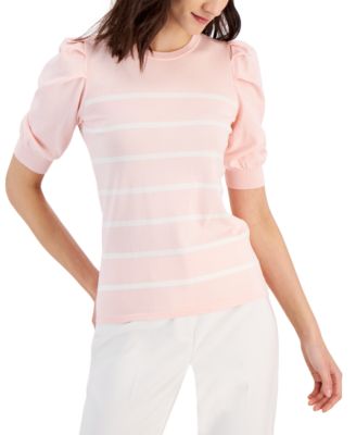 Anne Klein - Women's Striped Puff-Sleeve Top