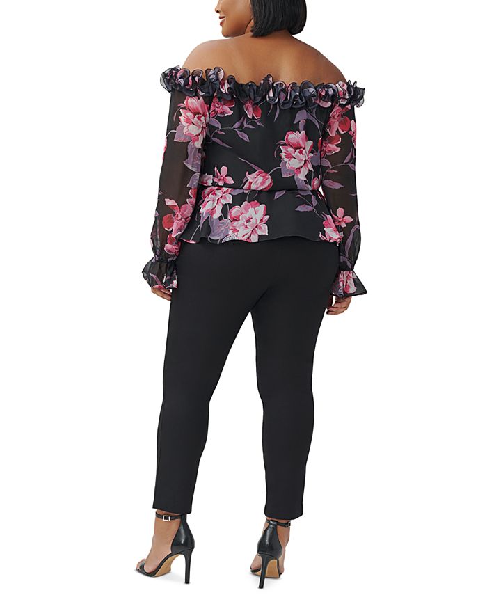 Adrianna Papell Plus Size Floral Off-The-Shoulder Top - Macy's