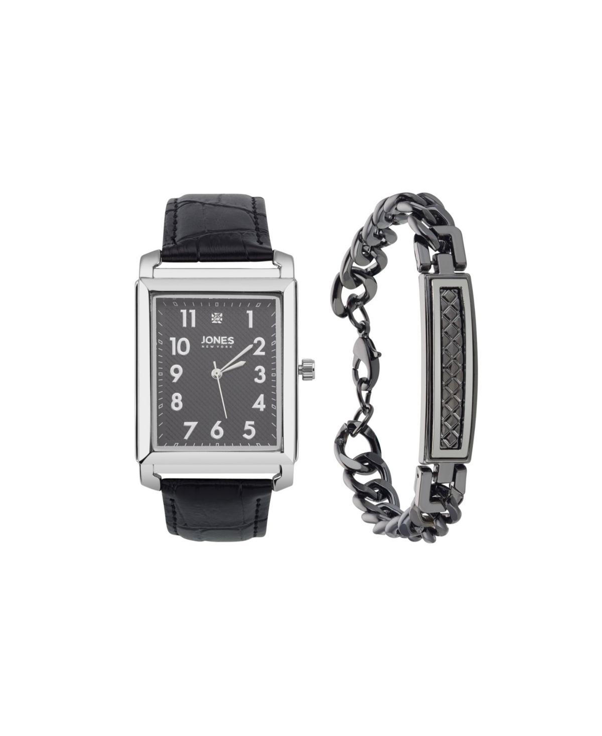Jones New York Men's Analog Black Polyurethane Strap Watch, 33mm And Bracelet Set