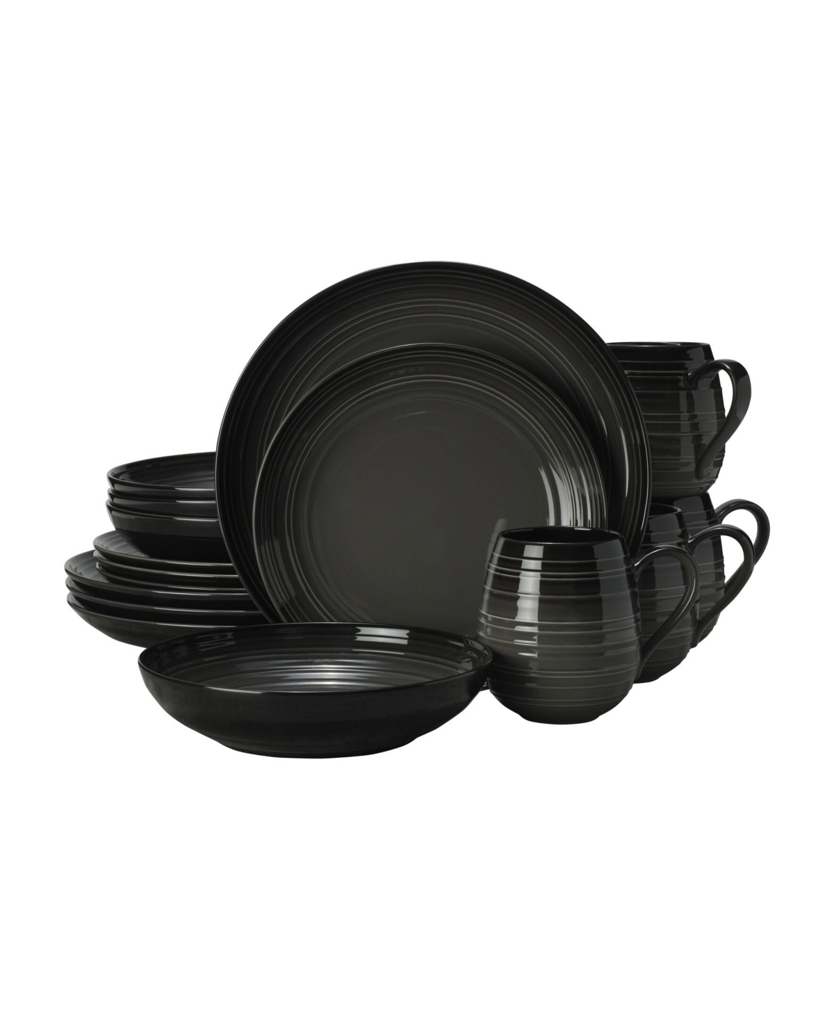 Swirl Coupe 16 Piece Dinnerware Set, Service for 4 - Gray