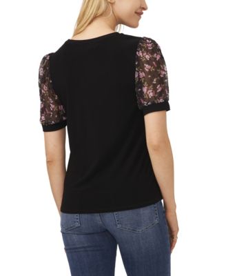売れ筋商品|||セセ カットソー トップス レディース Women's Crochet Puff-Sleeve Mixed-Media Knit Top Rich Black CeCe Women's Crochet Puff Sleeve Mix Media Knit Top - Macy's