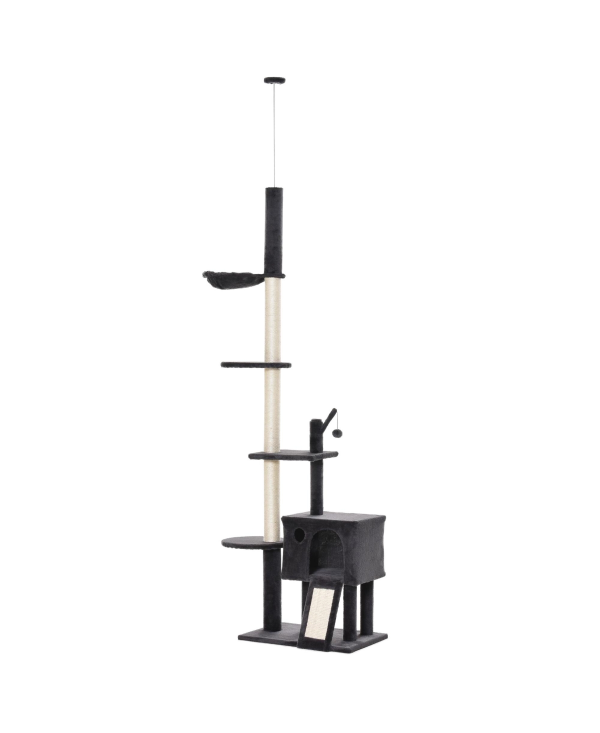 Multilevel Cat Tower Floor to Ceiling with Hammock and Toys - Brown