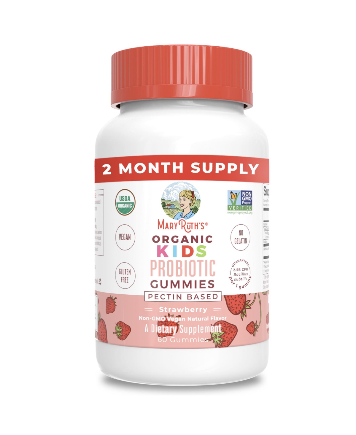 MaryRuth s | USDA Organic Kids Probiotic Gummies | 2.5 Billion CFU | Strawberry Flavor | Vegan Non-GMO | 60 Count | Unisex