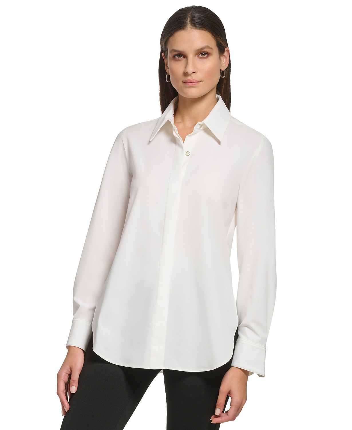 Womens Long Sleeve Button-Front Top