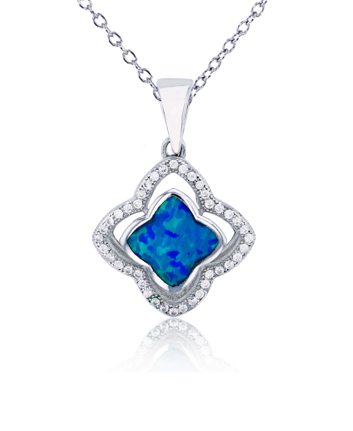 Macy's Opal Inlay And Cubic Zirconia Clover Necklace In Sterling Silver