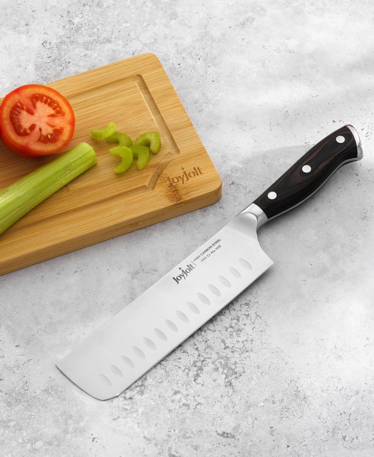 Shop Joyjolt 7"  Nakiri Knife High Carbon Steel Kitchen Knife In Silver
