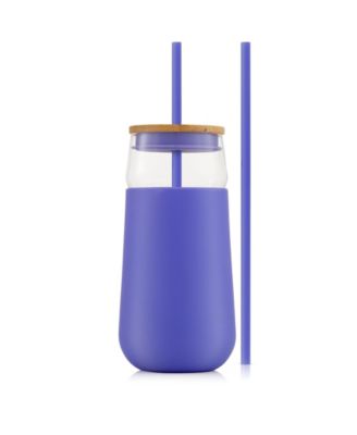 Glass Tumbler with 1 Straws Non Slip Silicone Sleeve Set, 20oz