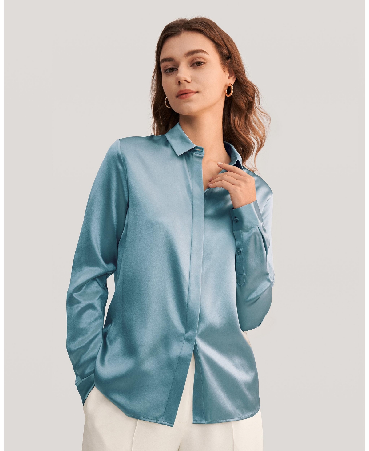 LILYSILK Button-up Striped Silk Nightshirt For Women