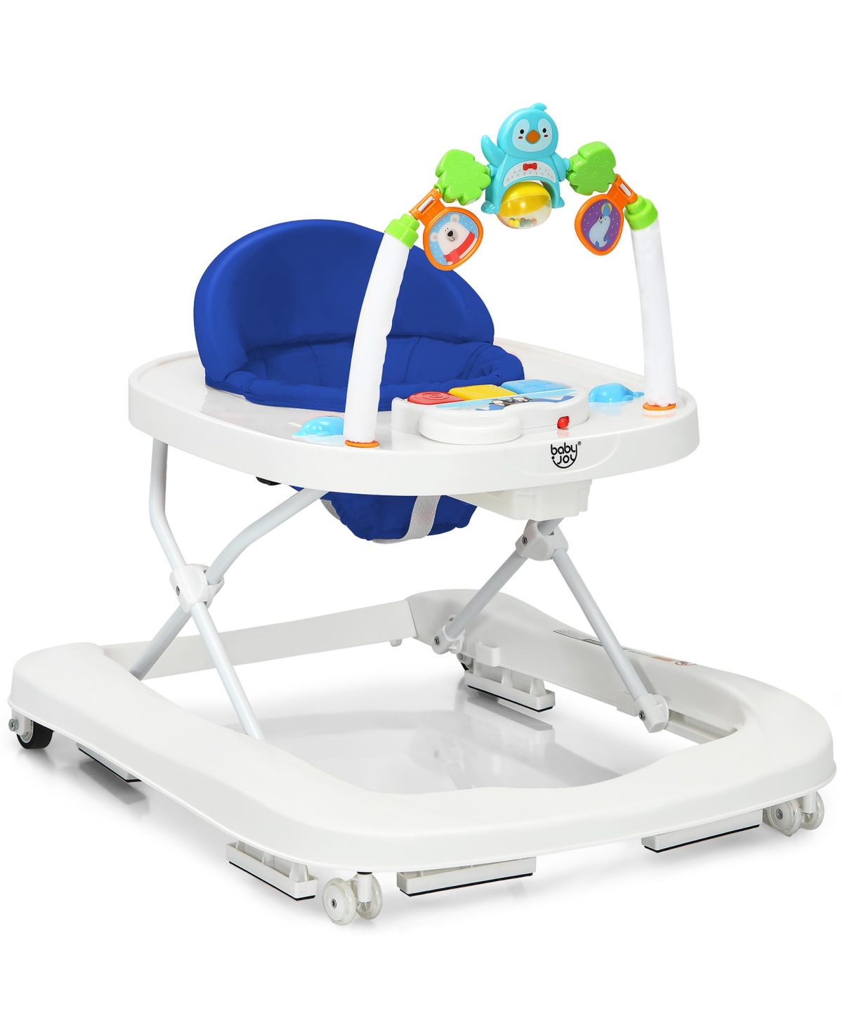 Costway 2-in-1 Foldable Baby Walker W/ Adjustable Heights & Detachable Toy Tray In Blue