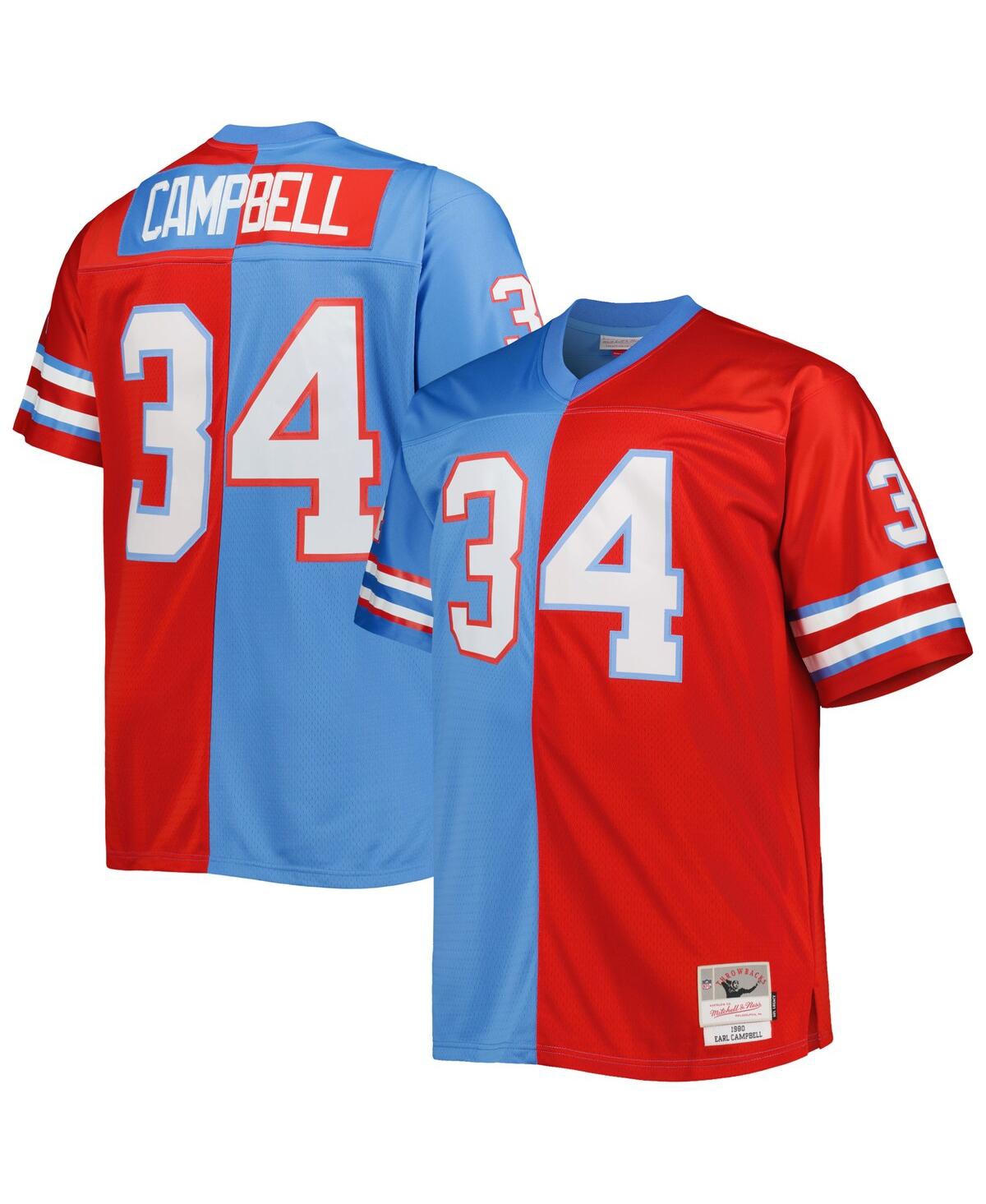 Men's Mitchell & Ness Earl Campbell Red Houston Oilers Big and Tall Gridiron Classics Split Legacy Retired Player Replica Jersey - Light B