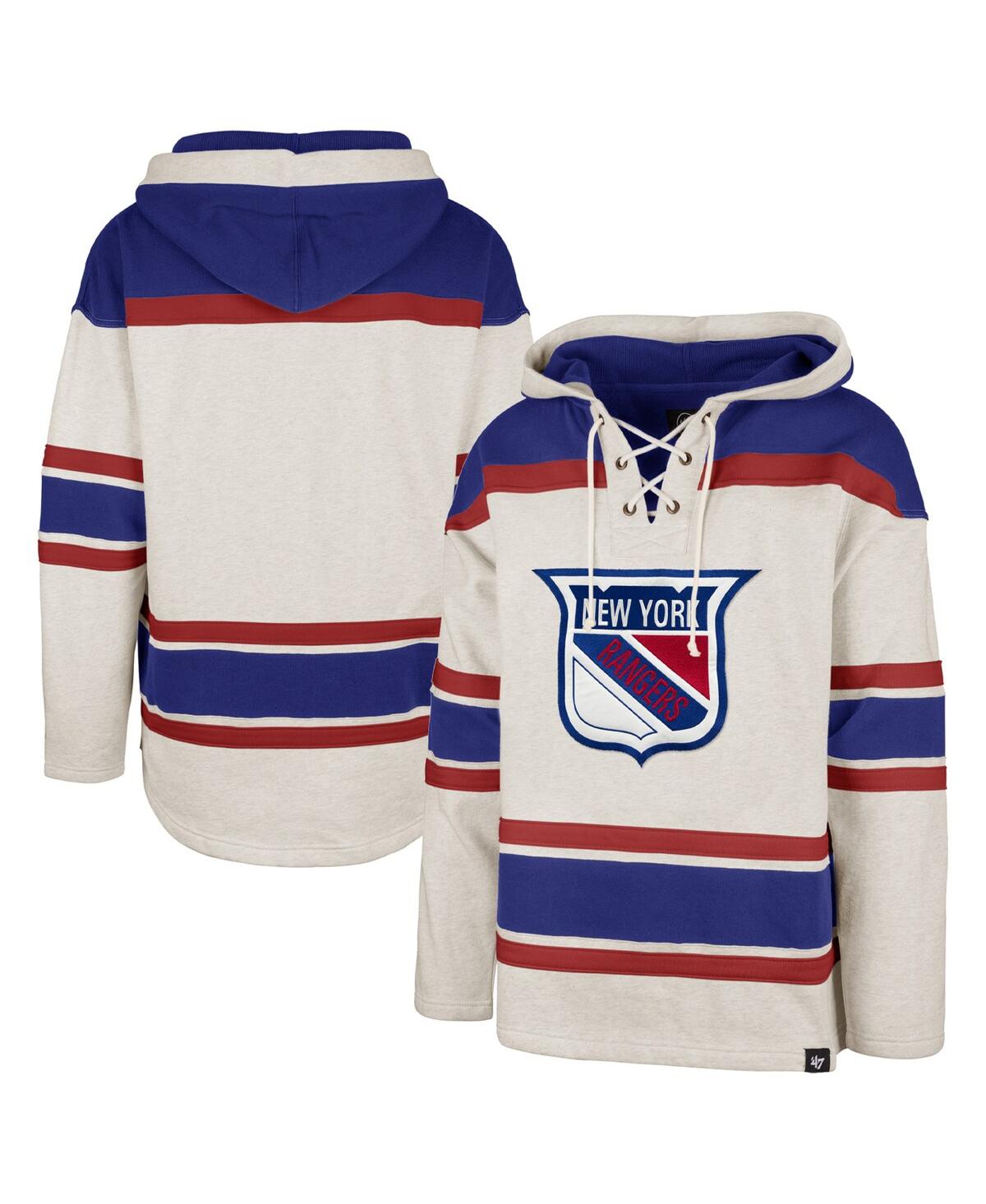 Men's '47 BrandNew York Rangers Rockaway Lace-Up Pullover Hoodie - Oatmeal