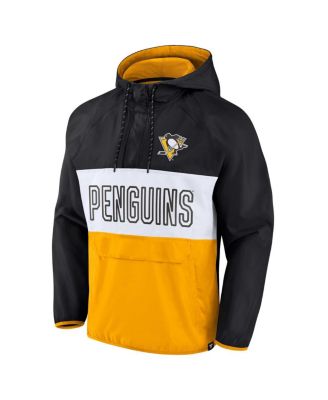 Men's Black, Gold Pittsburgh Penguins Backhand Shooter Defender Anorak Raglan Hoodie Quarter-Zip Jacket