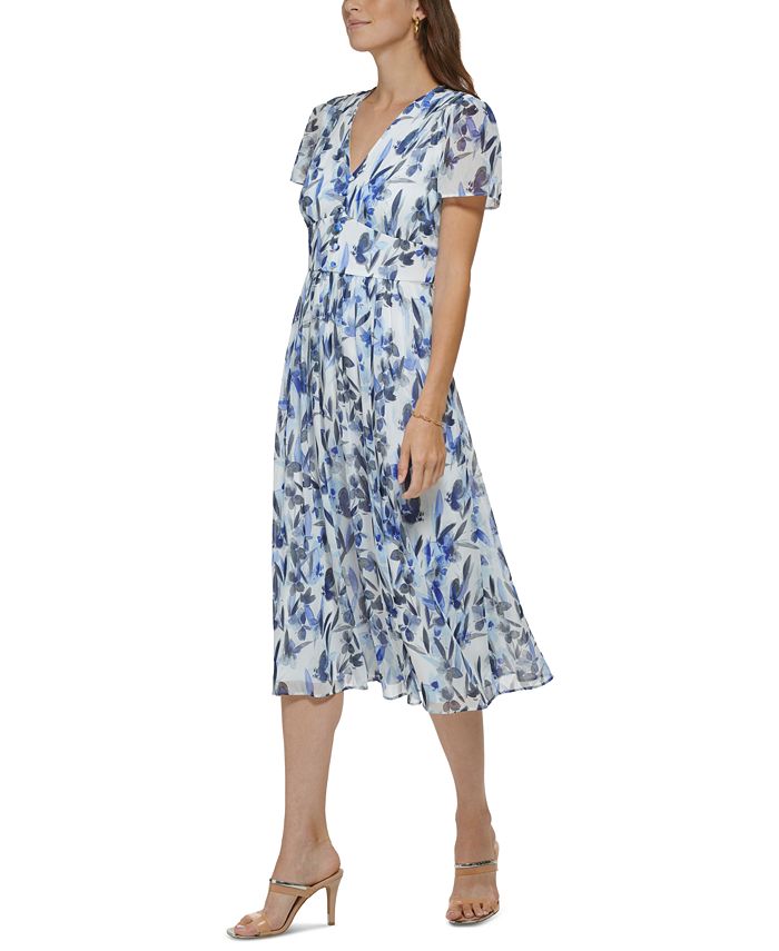 DKNY Petite FloralPrint ButtonFront Midi Dress Macy's