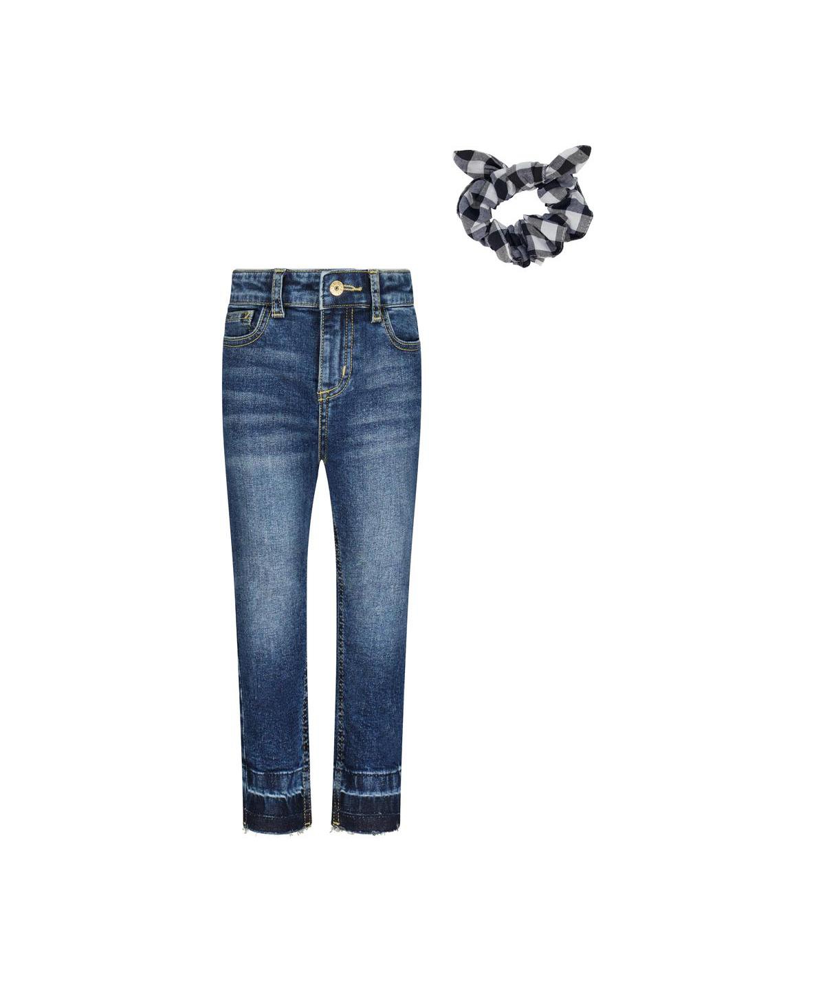 Steve Madden Big Girls Classic Mid-Rise Raw Hem Skinny Jeans with Scrunchie