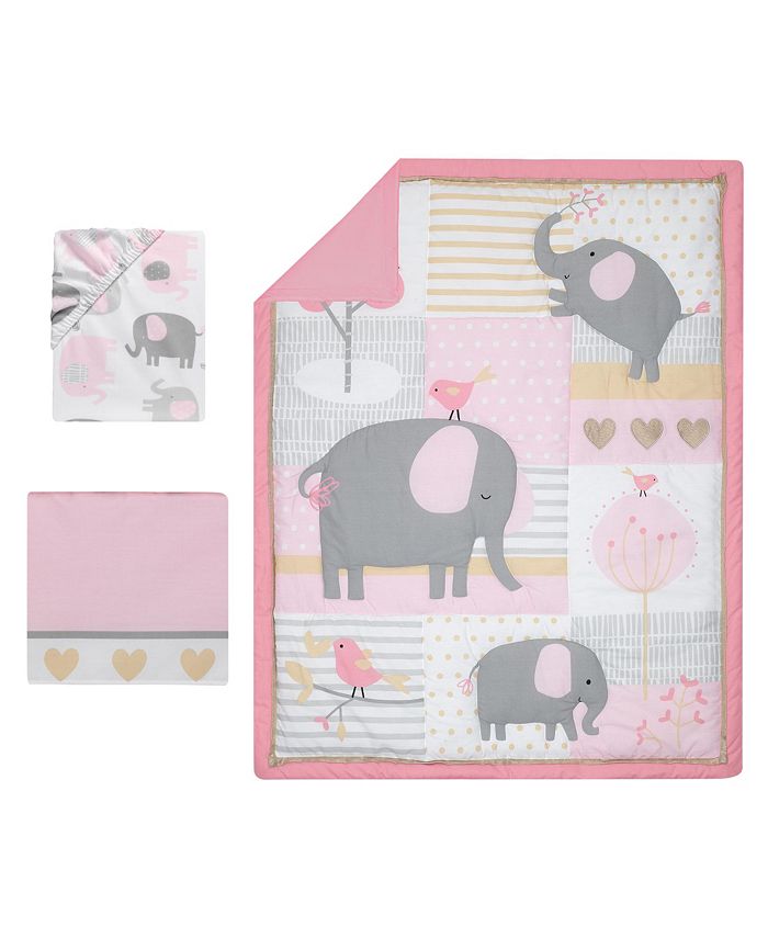 Bedtime Originals Eloise Pink/Gray/Gold/White Elephant 3-Piece Nursery ...