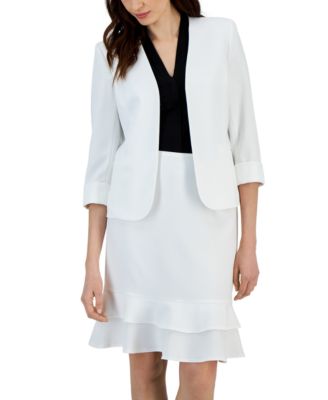 Kasper - Women's Stretch Crepe Open-Front Roll-Sleeve Jacket
