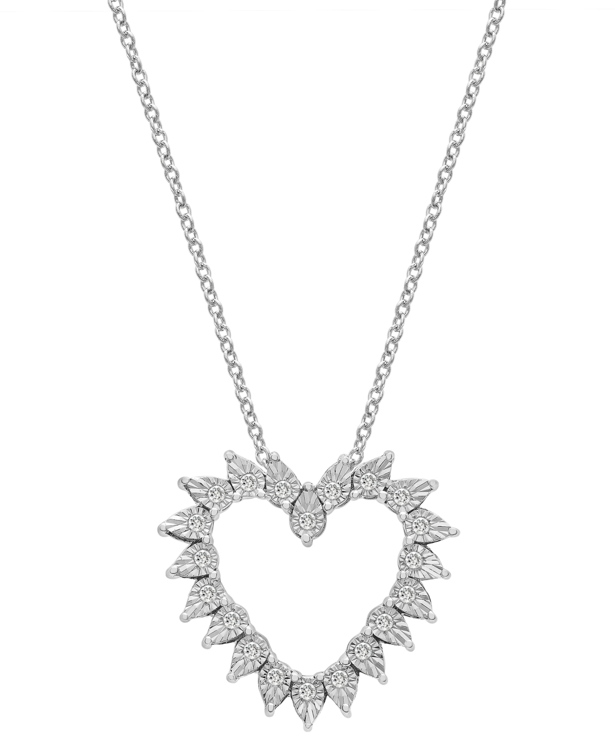 Macy's Diamond Heart Pendant Necklace (1/5 Ct. T.w.) In Sterling Silver, 18" + 2" Extender, Created For Mac