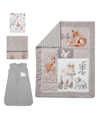 Baby Painted Forest Gray/Beige Woodland Animals 4-Piece Nursery Crib Bedding Set