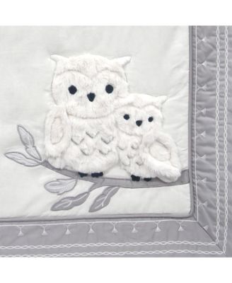 Baby Luna White/Gray Celestial Owl 4-Piece Nursery Crib Bedding Set