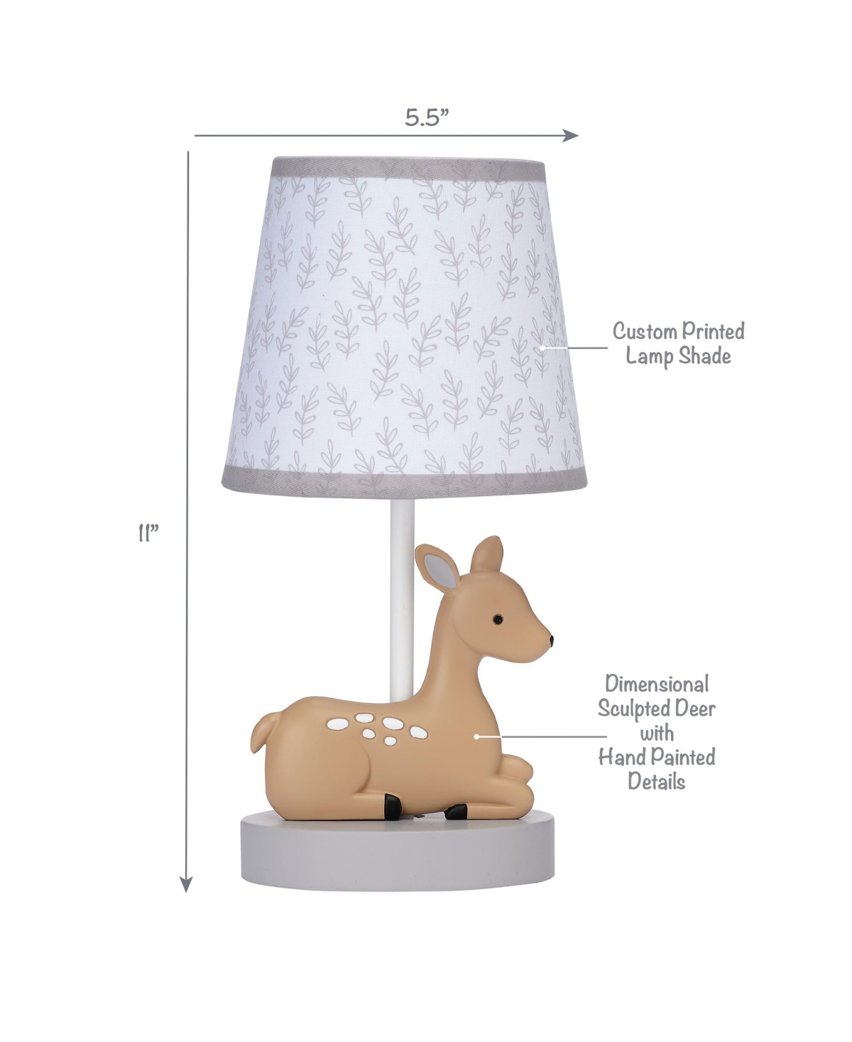 Bedtime Originals Deer Park WoodlandLamp with Gray/White Shade & Bulb - Taupe