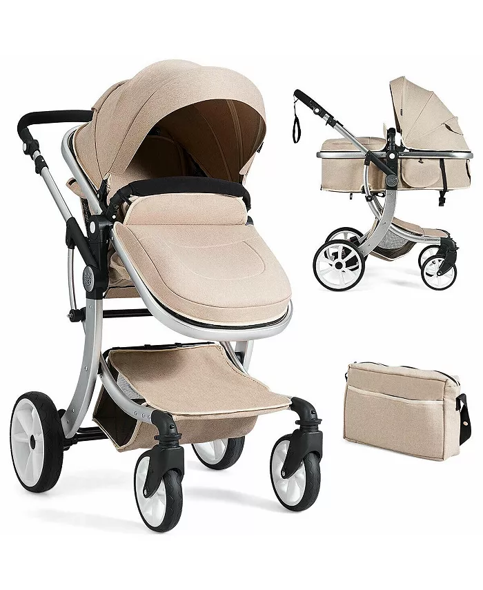Costway Baby Folding Aluminum Bassinet Reversible Stroller