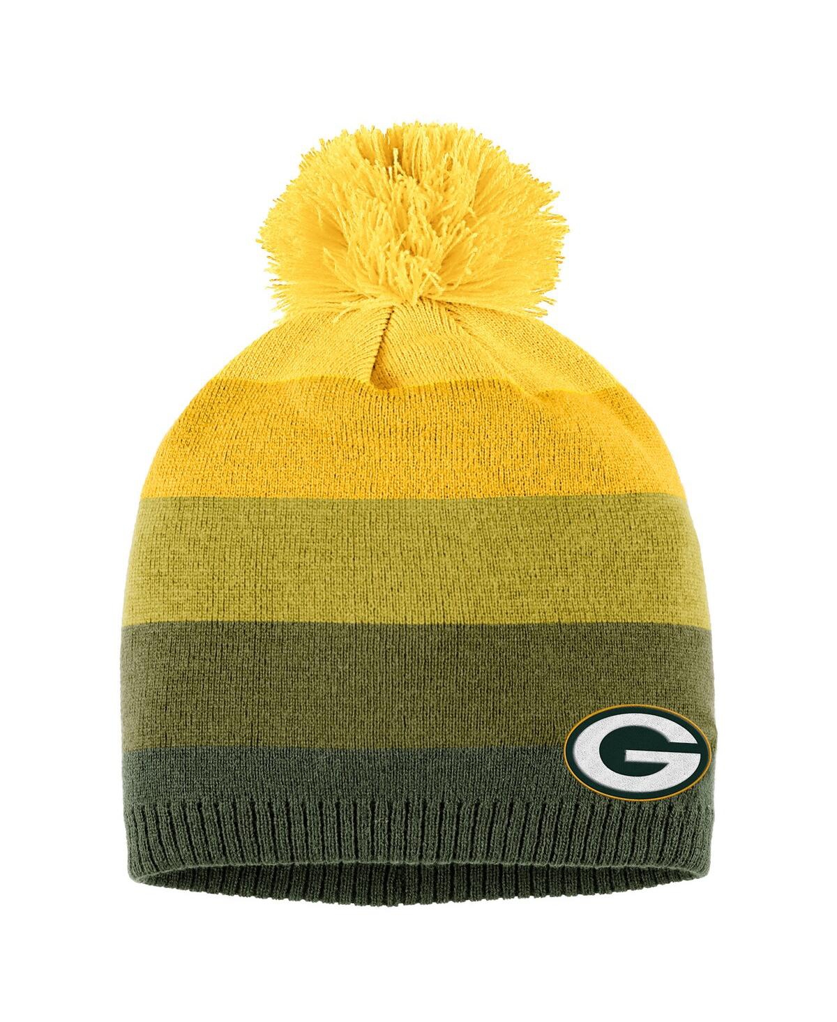 Shop Wear By Erin Andrews Women's  Gold Green Bay Packers Ombre Pom Knit Hat And Scarf Set