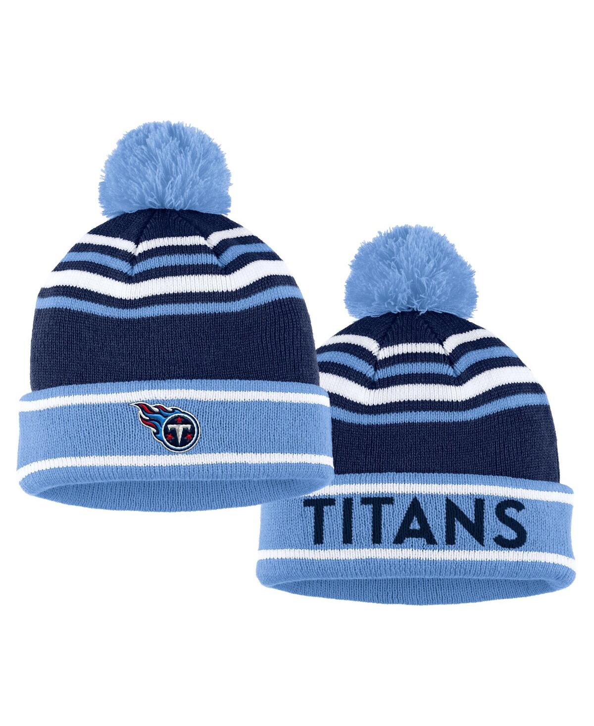 Shop Wear By Erin Andrews Women's  Navy Tennessee Titans Colorblock Cuffed Knit Hat With Pom And Scarf Set