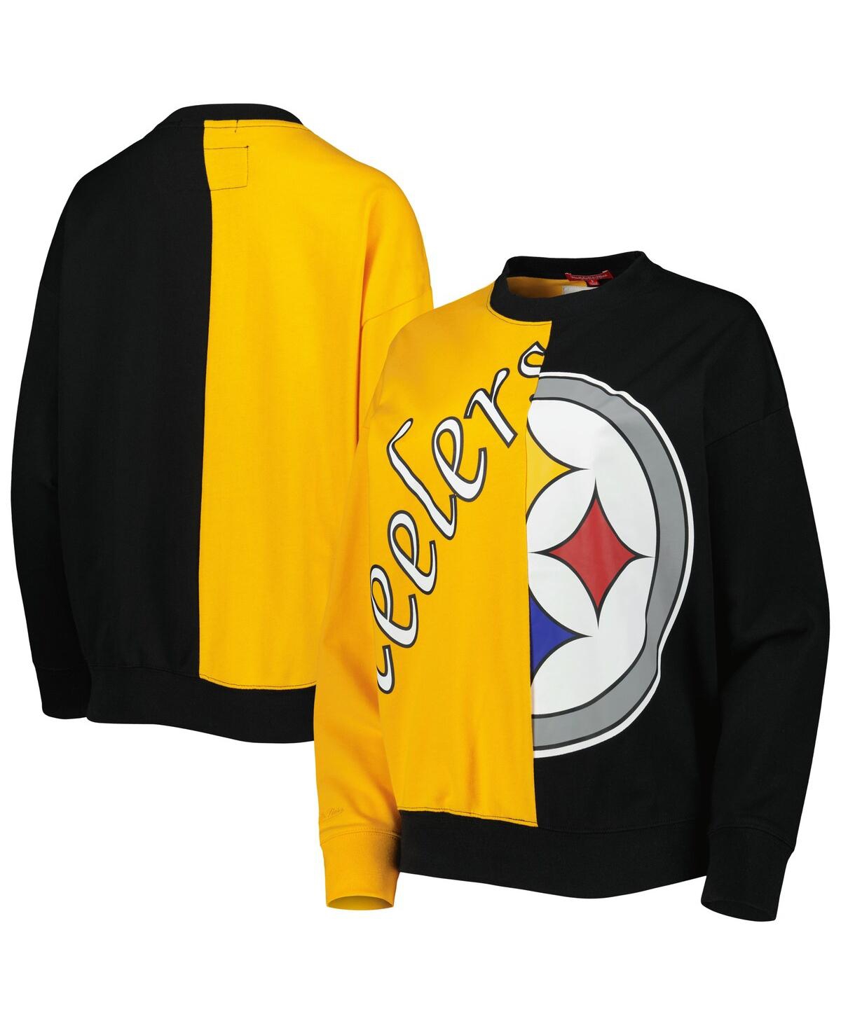 Shop Mitchell & Ness Women's  Black, Gold Pittsburgh Steelers Big Face Pullover Sweatshirt In Black,gold