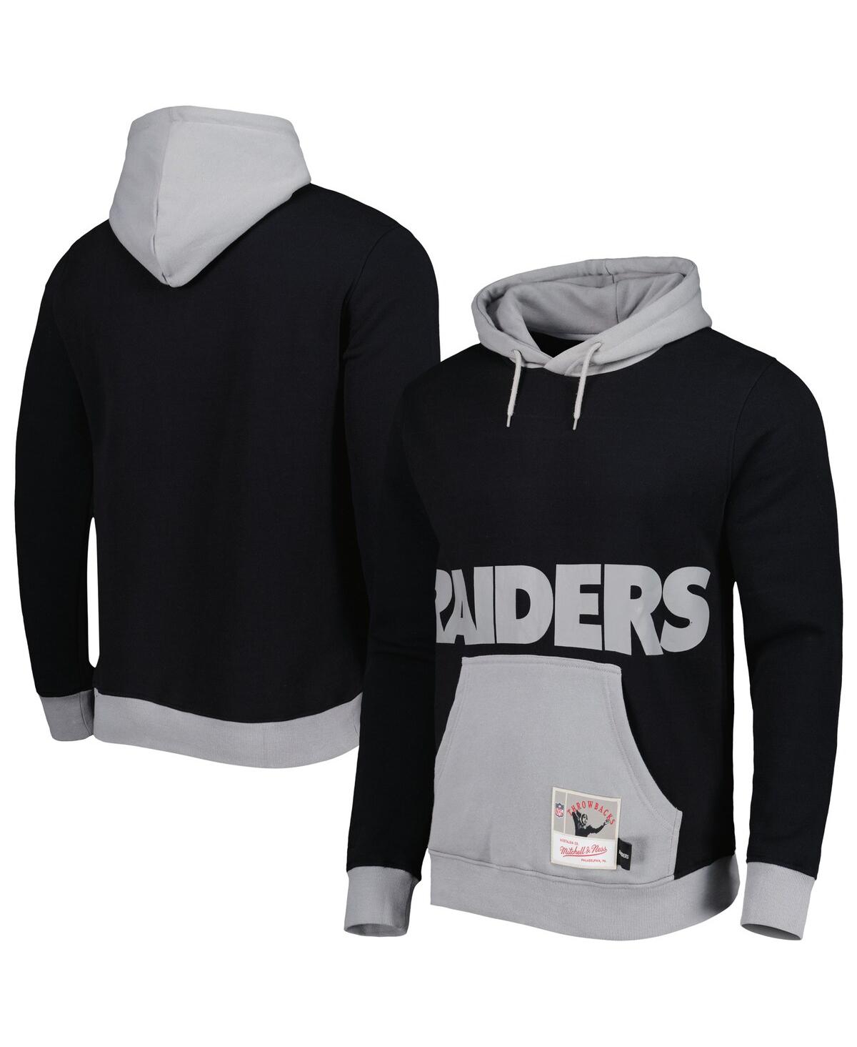 Mitchell & Ness Men's  Black, Silver Las Vegas Raiders Big And Tall Big Face Pullover Hoodie In Black