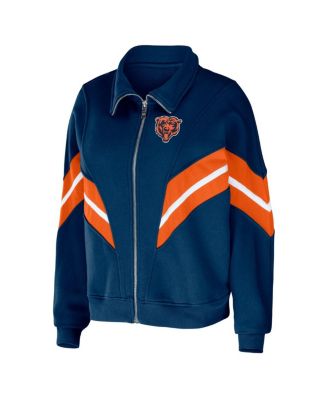 Women's Navy Chicago Bears Plus Size Yarn Dye Stripe Full-Zip Jacket