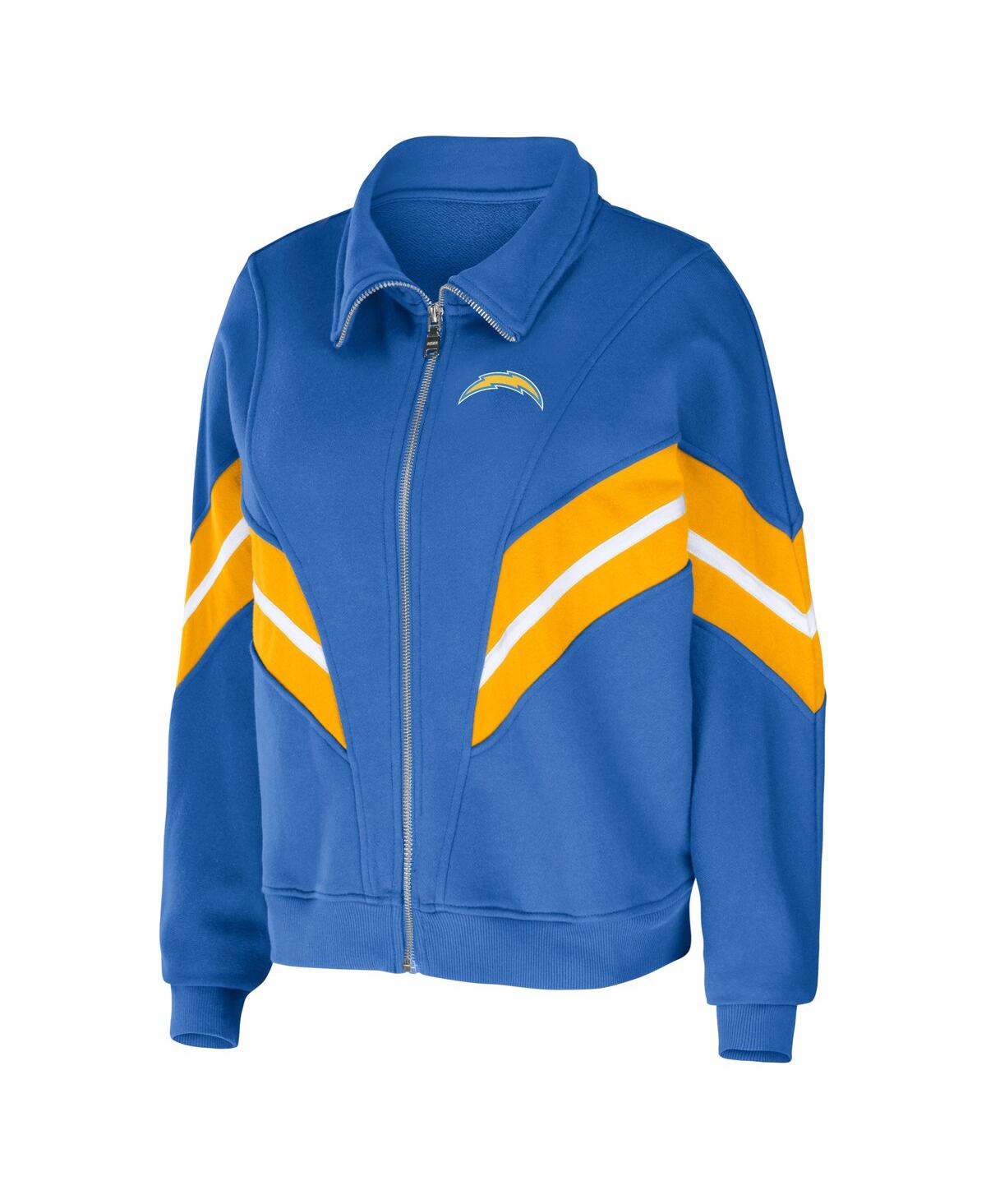 Wear By Erin Andrews Powder Blue Los Angeles Chargers Yarn Dye Stripe Full-zip Jacket In Powder Blue