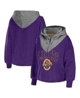 Women's Purple Los Angeles Lakers Pieced Quarter-Zip Hoodie Jacket