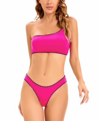 Lucky Brand Women's Shell-stitch Asymmetric Swim Top Women's Swimsuit In Pink