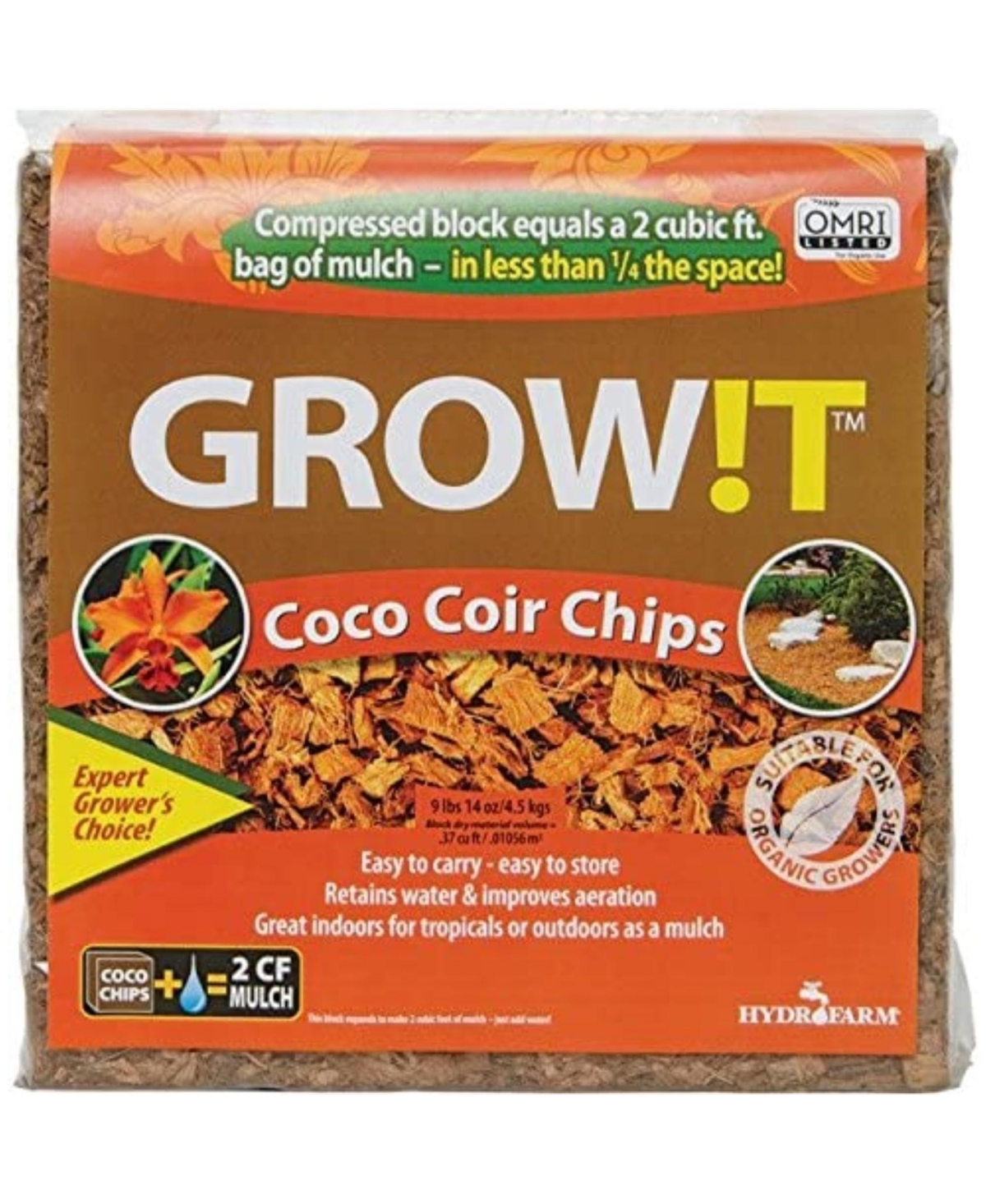 JSCC2 Organic Coco Coir Planting Chips, Block - 9lb, 15oz - Multi