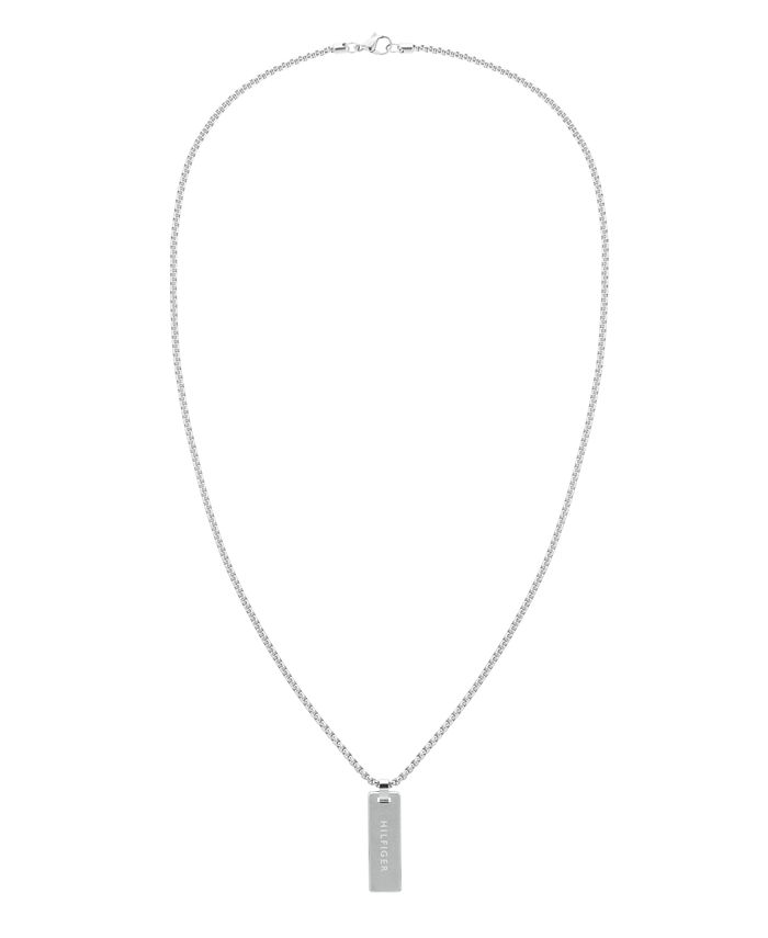 Tommy Hilfiger Men's Braided Brown Leather and Stainless Steel Dog Tag