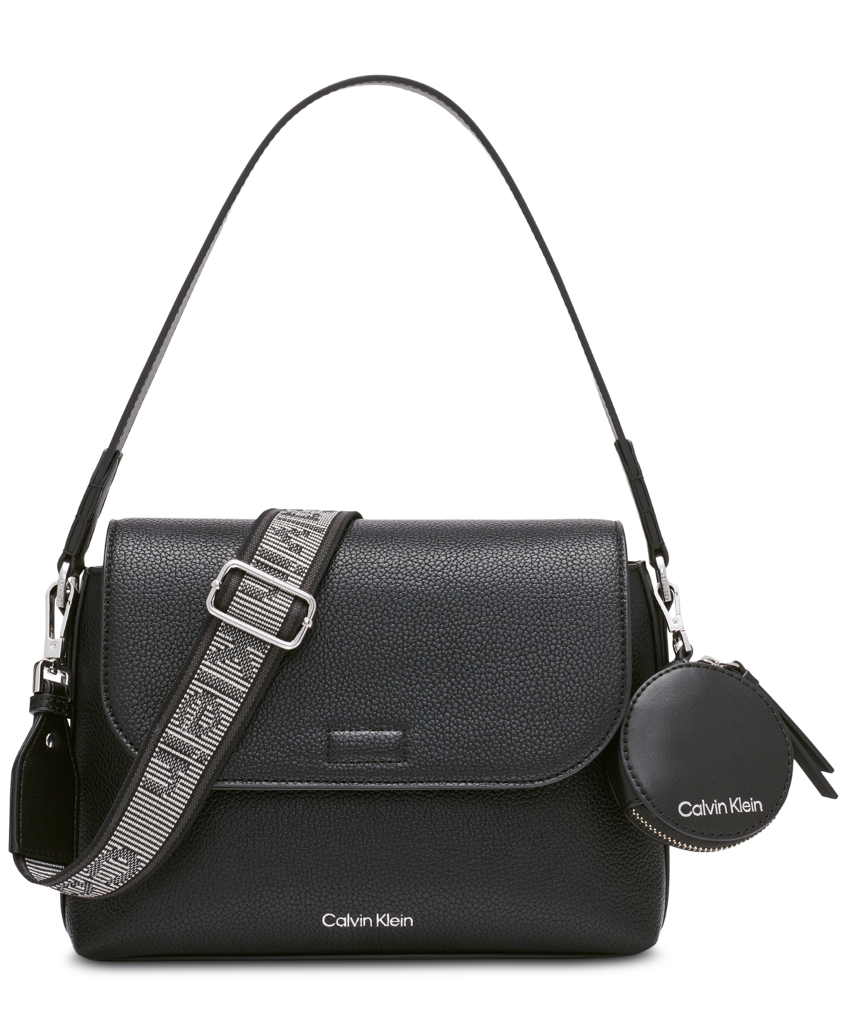 Calvin Klein Millie Small Convertible Shoulder Bag With Striped Crossbody Strap In Black,silver
