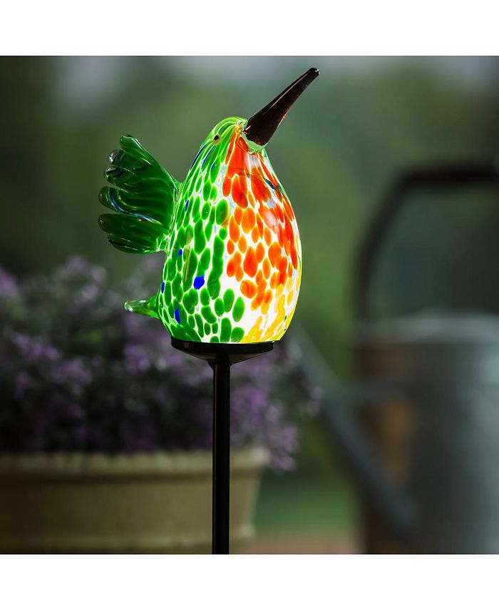 Evergreen 23"H Solar Art Glass Garden Stake, Hummingbird Garden and Yard Decor Macy's