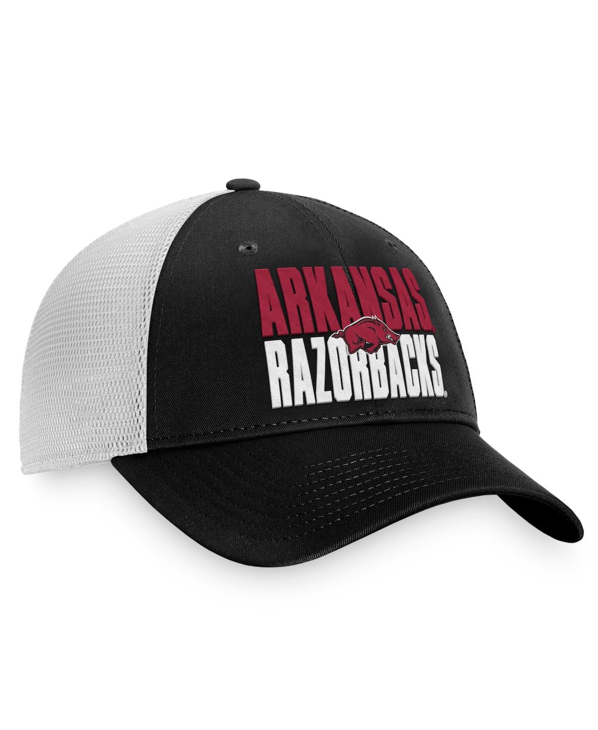 Top Of The World Men's  Black, White Arkansas Razorbacks Stockpile Trucker Snapback Hat In Black,white