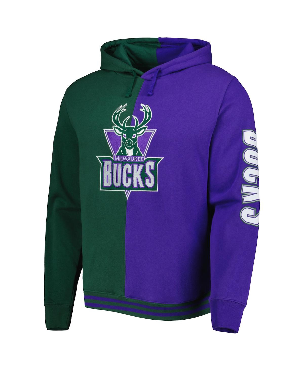 Men's Mitchell & Ness Purple Milwaukee Bucks Hardwood Classics Split Pullover Hoodie - Purple
