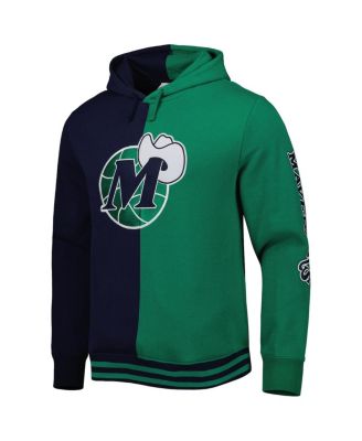 Men's Navy, Green Dallas Mavericks Hardwood Classics Split Pullover Hoodie