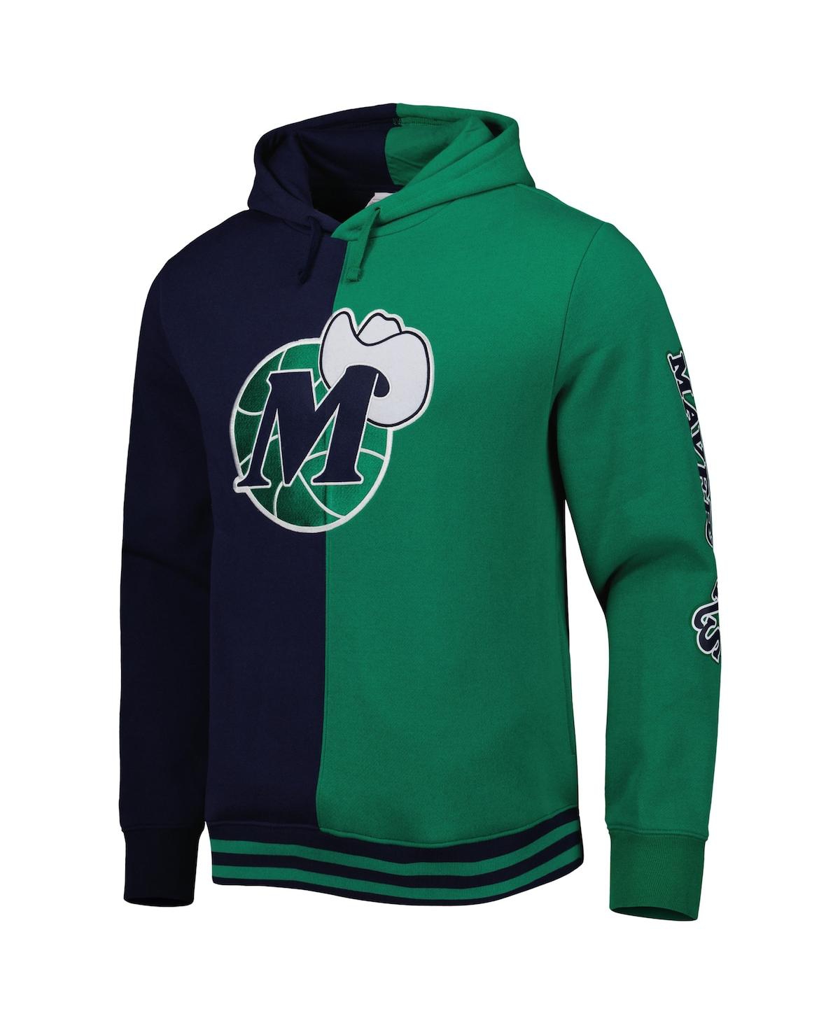 Mitchell & Ness Men's  Navy, Green Dallas Mavericks Hardwood Classics Split Pullover Hoodie In Navy,green