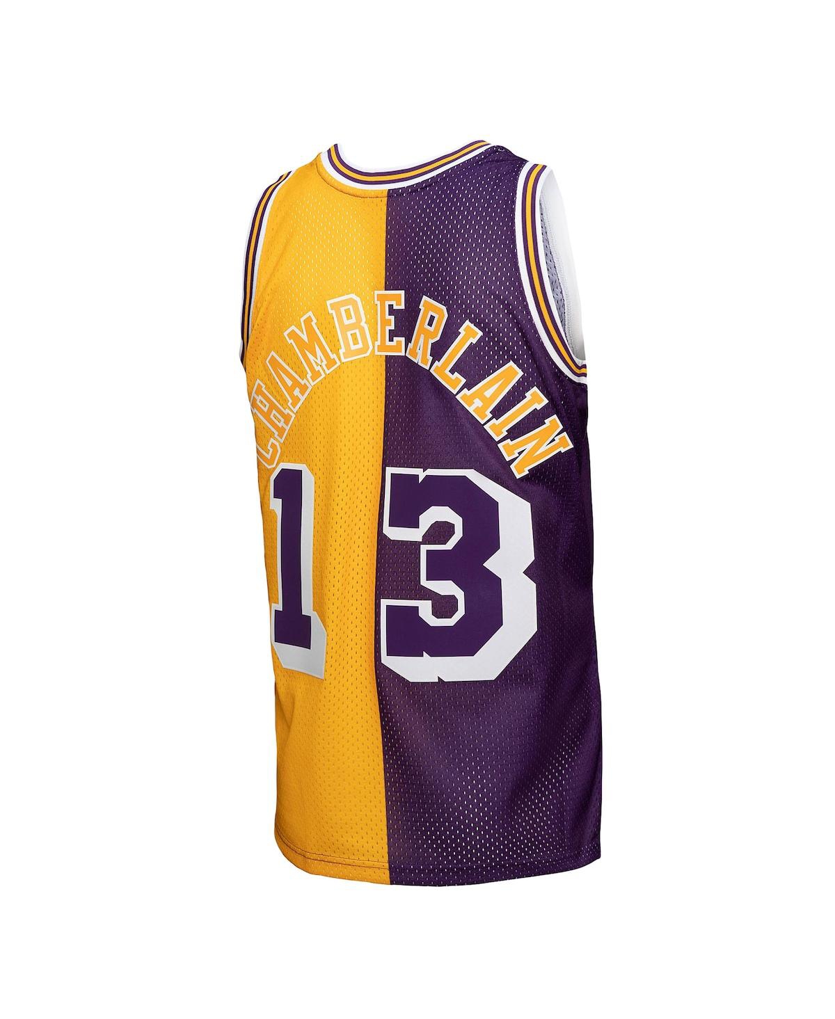 Men's Mitchell & Ness Wilt Chamberla Gold Los Angeles Lakers Hardwood Classics 1971-72 Split Swingman Jersey - Purple, Gold